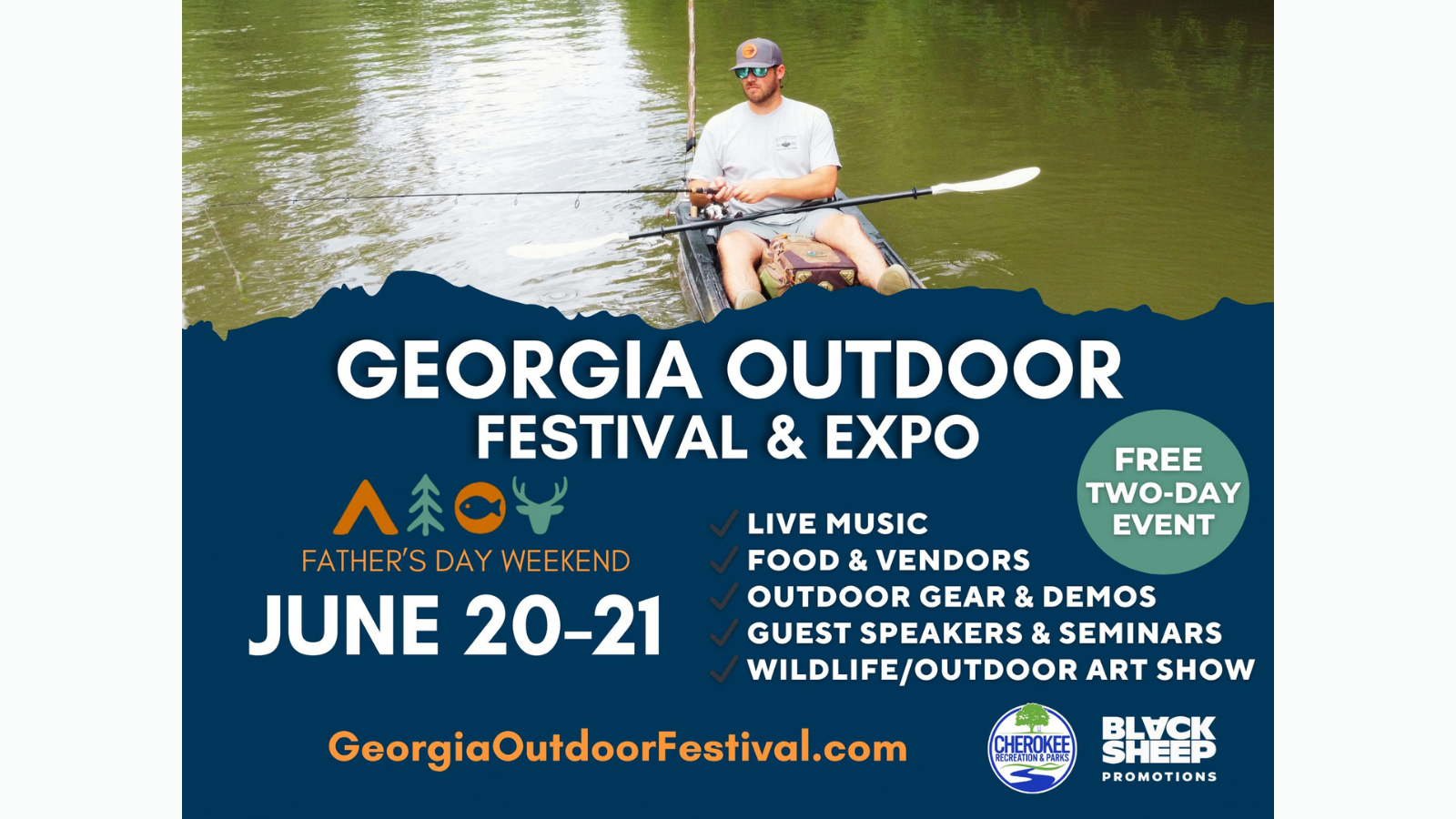 Graphic promoting the Georgia Outdoor Festival and expo with event details